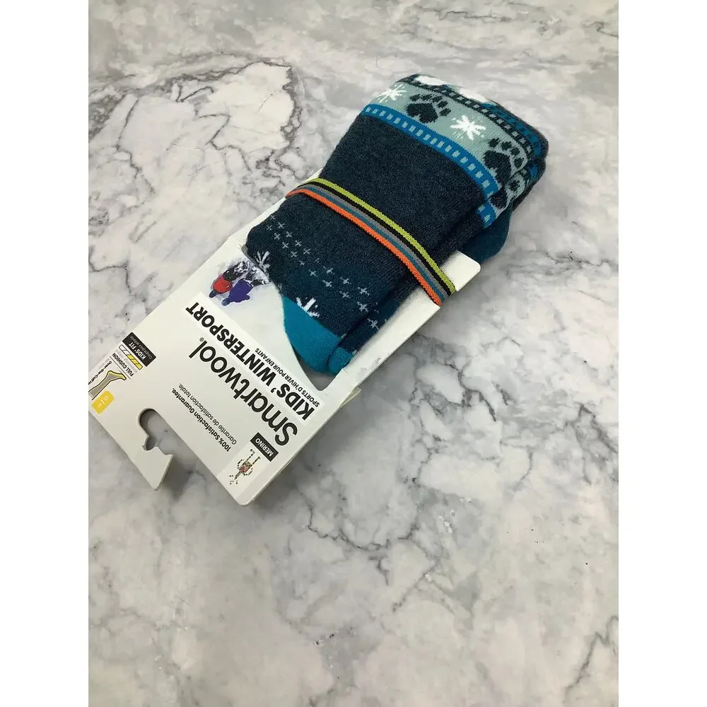 Smartwool Kids Large Wintersport Polar Bear Twilight Blue O.T.C Socks  M30-27